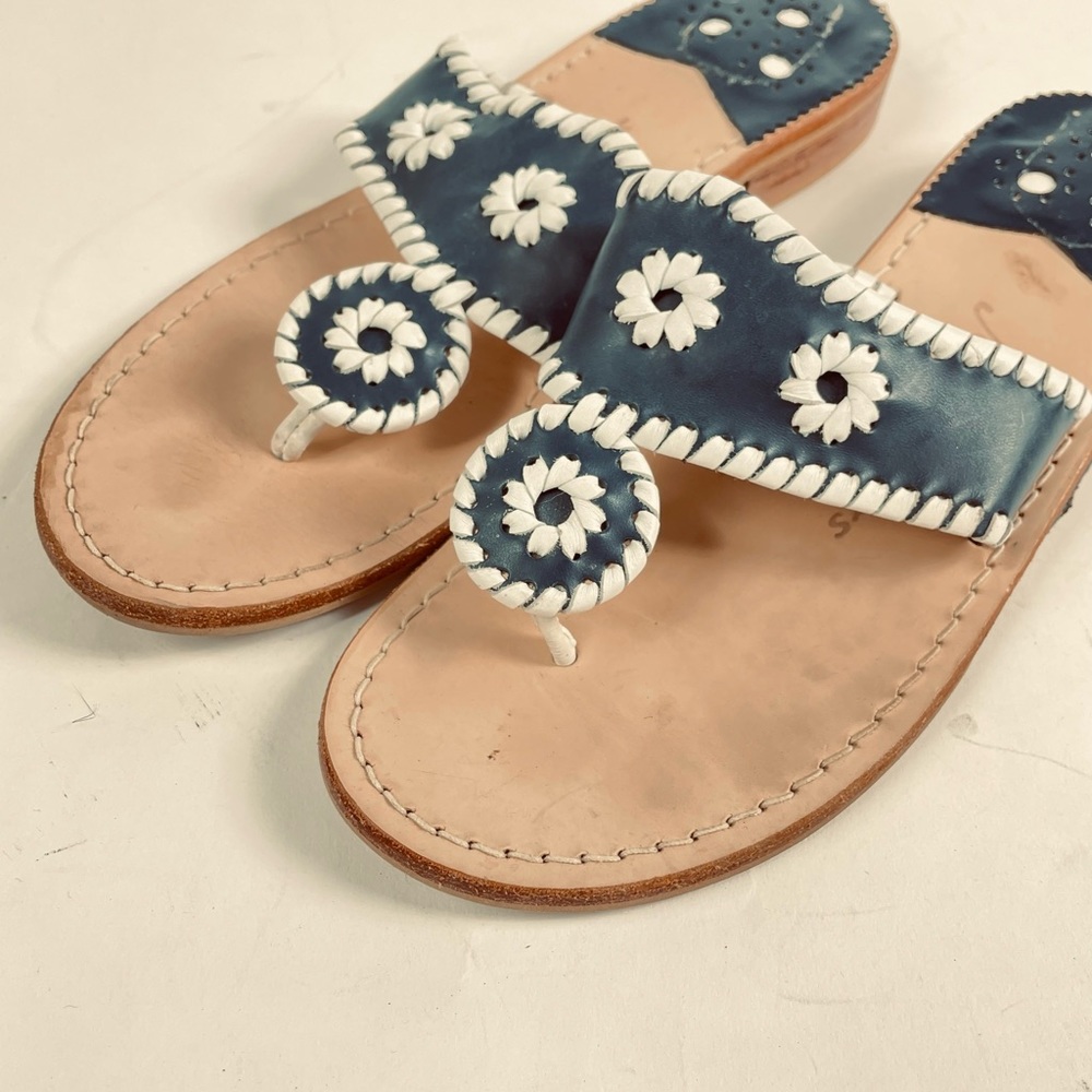Jack Rogers Womens Navajo Blue With White Stitching Thong Sandals Size 9.5 M.